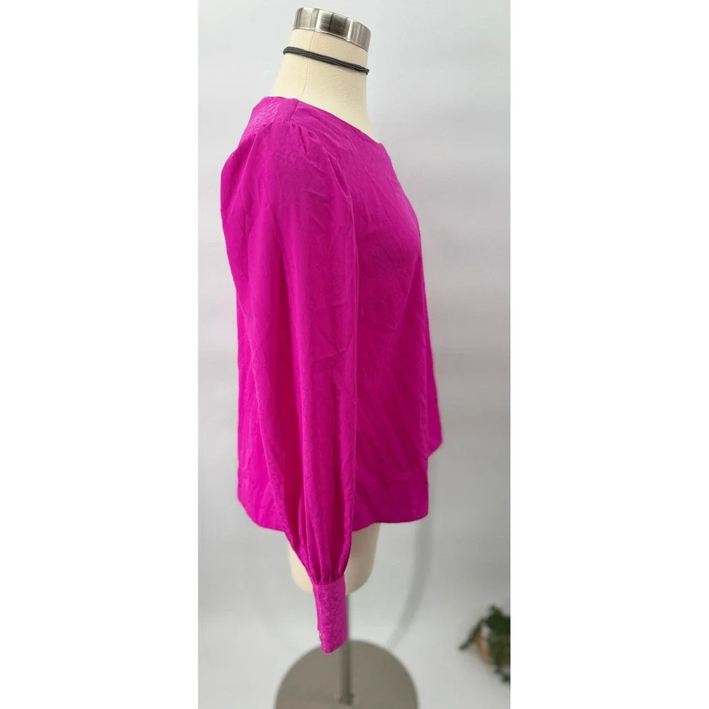 Lilly Pulitzer Blouse Womens M Pink Leopard Jacquard Puff Sleeve Top
